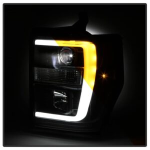 ACANII - For 2008-2010 Ford F250 F350 SuperDuty Black w/Switchback LED Tube Built-In LED Projector Headlights Headlamps