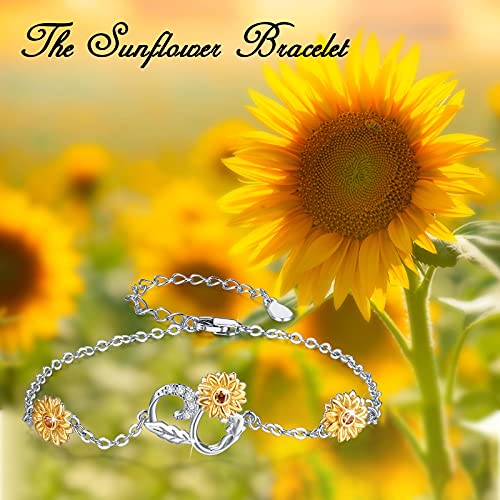 Cuoka Sunflower Bracelet 925 Sterling Silver Sunflower Jewelry For Women Girlfriend with Box