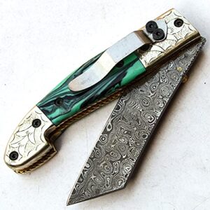 pal 2000 knives poc-9777 folding knife handmade damascus steel pocket knife resin handle