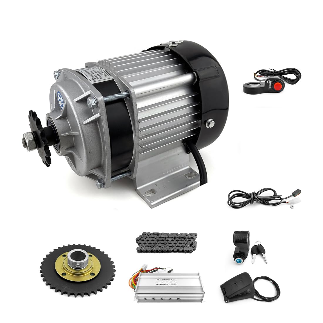 L-faster 48V 500W Trishaw Bike Electric Brushless Motor Kit with Gear Reduction Motor and Gas Pedal Accelerator Power Key Lock