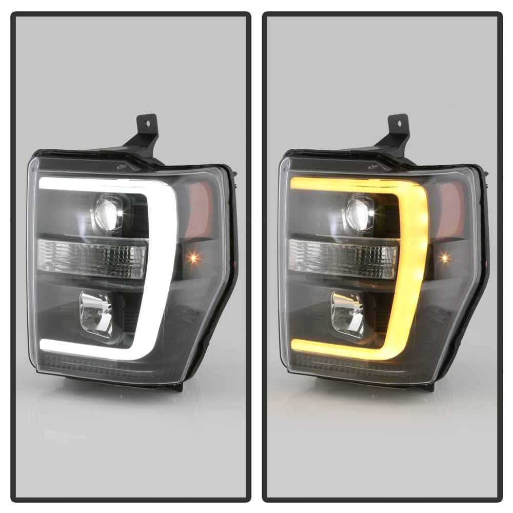 ACANII - For 2008-2010 Ford F250 F350 SuperDuty Black w/Switchback LED Tube Built-In LED Projector Headlights Headlamps