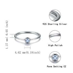 Simple Birthstone Rings for Women Jewelry 925 Sterling Silver Colorful Cubic Zirconia Stackable Promise Ring for Her (March, 6)