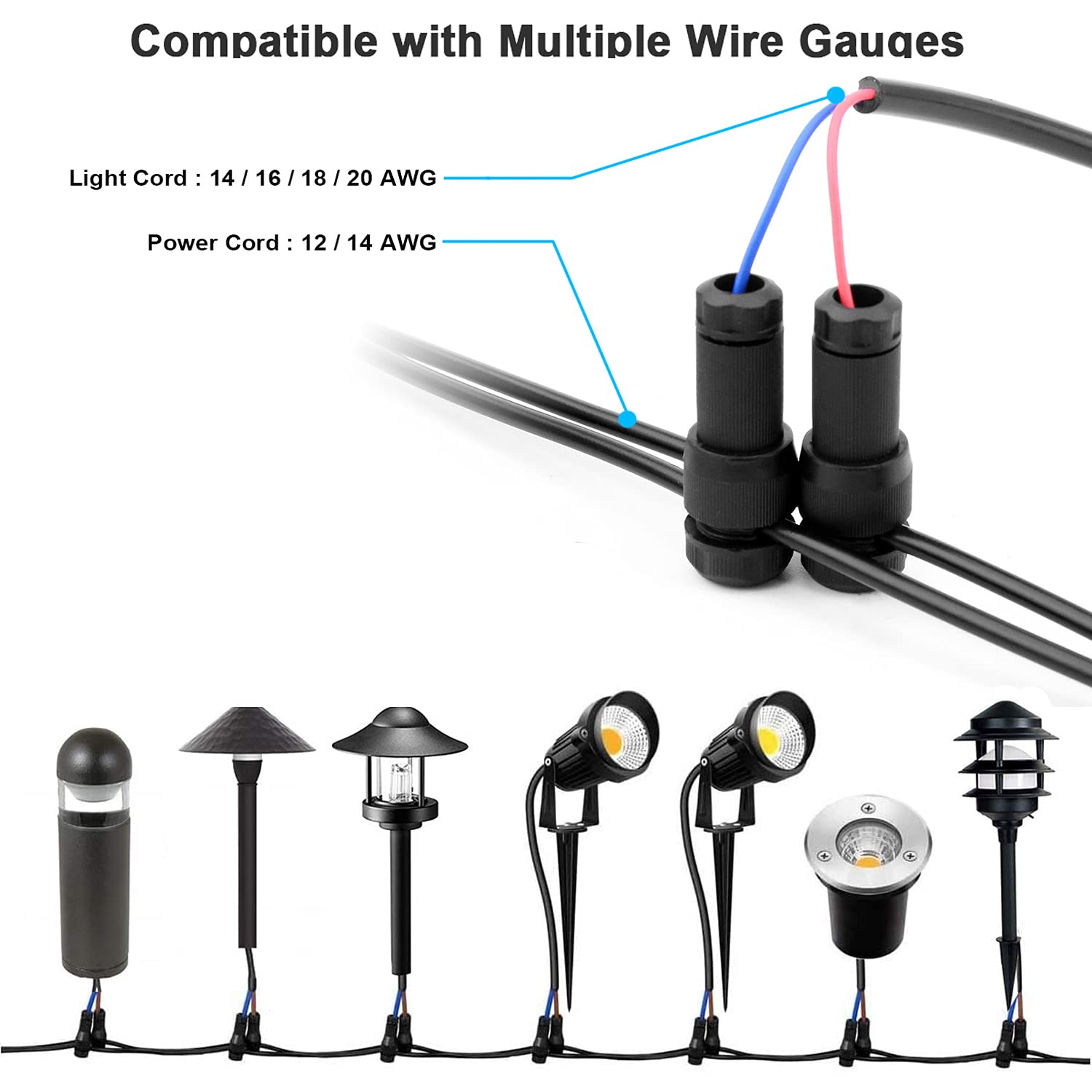 iCreating 60 Pack Low Voltage Wire Connector Landscape Lighting Connectors Waterproof Low Voltage Connectors 12-20 Gauge Low Voltage Wire Connectors for Landscape Lighting Path Lights