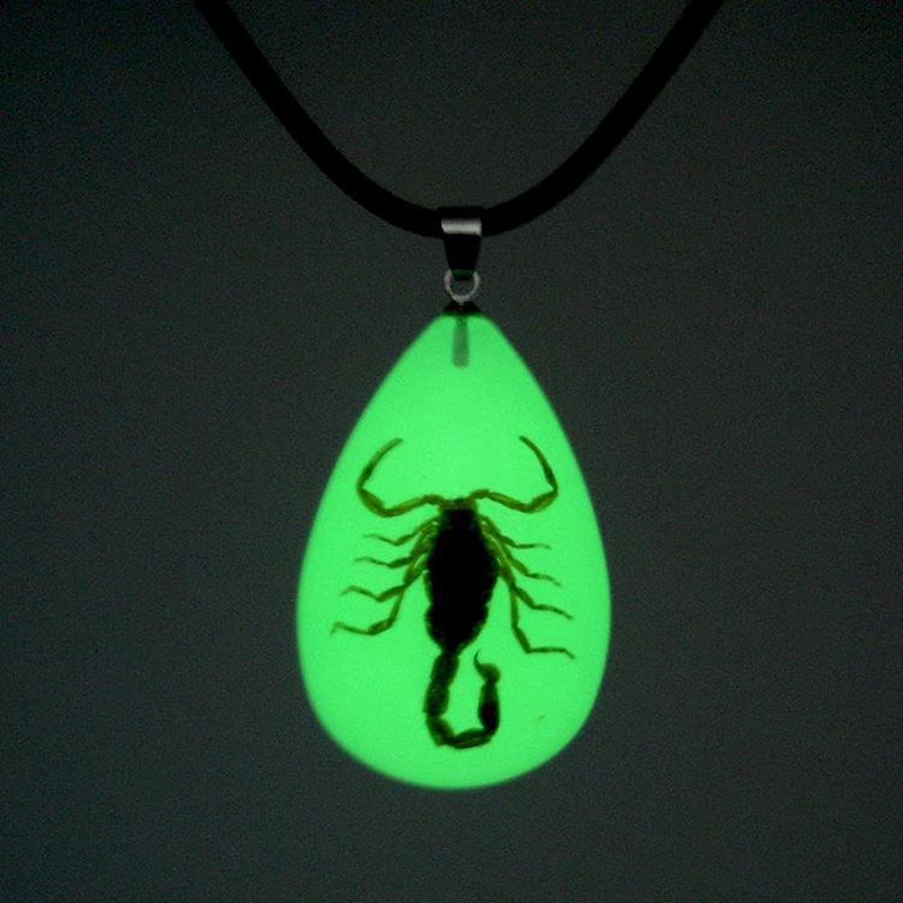 PTGMH Glow in the Dark Necklace Black Scorpion Amber Resin Adjustable Necklace Pendent with Insect Sample Inside Birthday Gift for Lover Friends (Black（black Scorpion）)