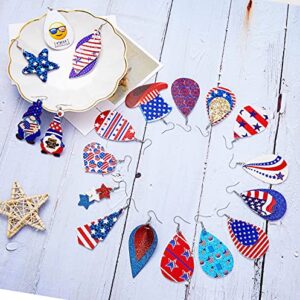 MOROYA 25 Pairs 4th of July Independence Day Leather Earings for Women Lightweight Star Gnome Smile Hat Patriotic Teardrop Dangle Earrings American Flag Earrings Set July 4th Decoration