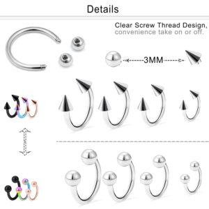 Dyknasz 32PCS 16G Variety of Sizes Horseshoe Rings Surgical Steel Nose Septum Horseshoe Hoop Earring Eyebrow Tragus Lip Rings Daith Helix Piercing Jewelry for Women Men