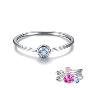 Simple Birthstone Rings for Women Jewelry 925 Sterling Silver Colorful Cubic Zirconia Stackable Promise Ring for Her (March, 6)