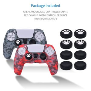 G-STORY 2PCS Silicone Cover Skin for PS5 Controller, Anti-Alip Soft Rubber Case Protector for PLAYSTATION5 Controller with 8 Black Thumb Grip Caps