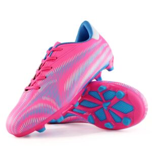 Hawkwell Boys Girls Athletic Outdoor Soccer Cleats Soccer Shoes(Toddler/Little Kid/Big Kid),Pink PU,13 M US