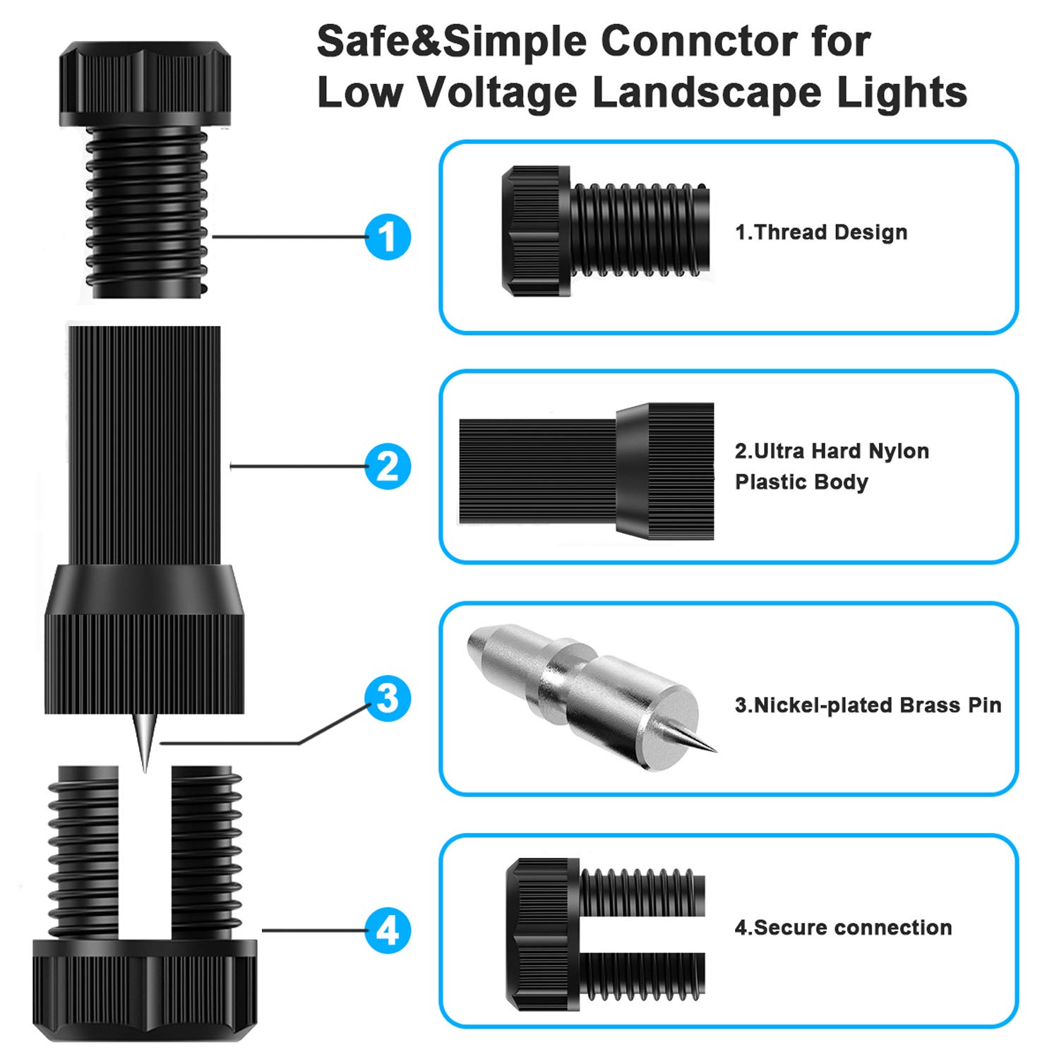 iCreating 60 Pack Low Voltage Wire Connector Landscape Lighting Connectors Waterproof Low Voltage Connectors 12-20 Gauge Low Voltage Wire Connectors for Landscape Lighting Path Lights