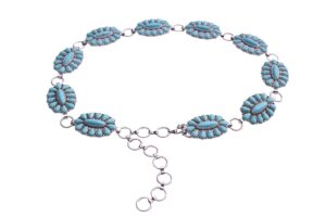 wonderent western turquoise flower concho chain belt no.2 (turquoise)