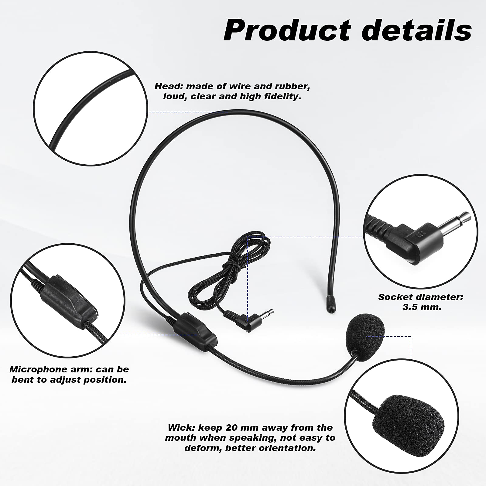 Boao 4 Pieces Headset Microphone, Flexible Boom for Voice Amplifier not Phone or PC, Teachers, Speakers, Singer, Dancer, Coaches, Presentations, Seniors