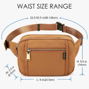 ZORFIN Fanny Packs for Women Men, Belt Bag with 5 Zipper Pockets, Fashion Waist Pack Crossbody Bag with Adjustable Belt for Travel/Shopping/Hiking/Running/Cycling (Brown)