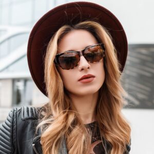 URUMQI Polarized Sunglasses Fit Over Glasses for Women, Trendy Cat Eye Sunglasses UV400 Protection Lens Flexible TR90 Frame