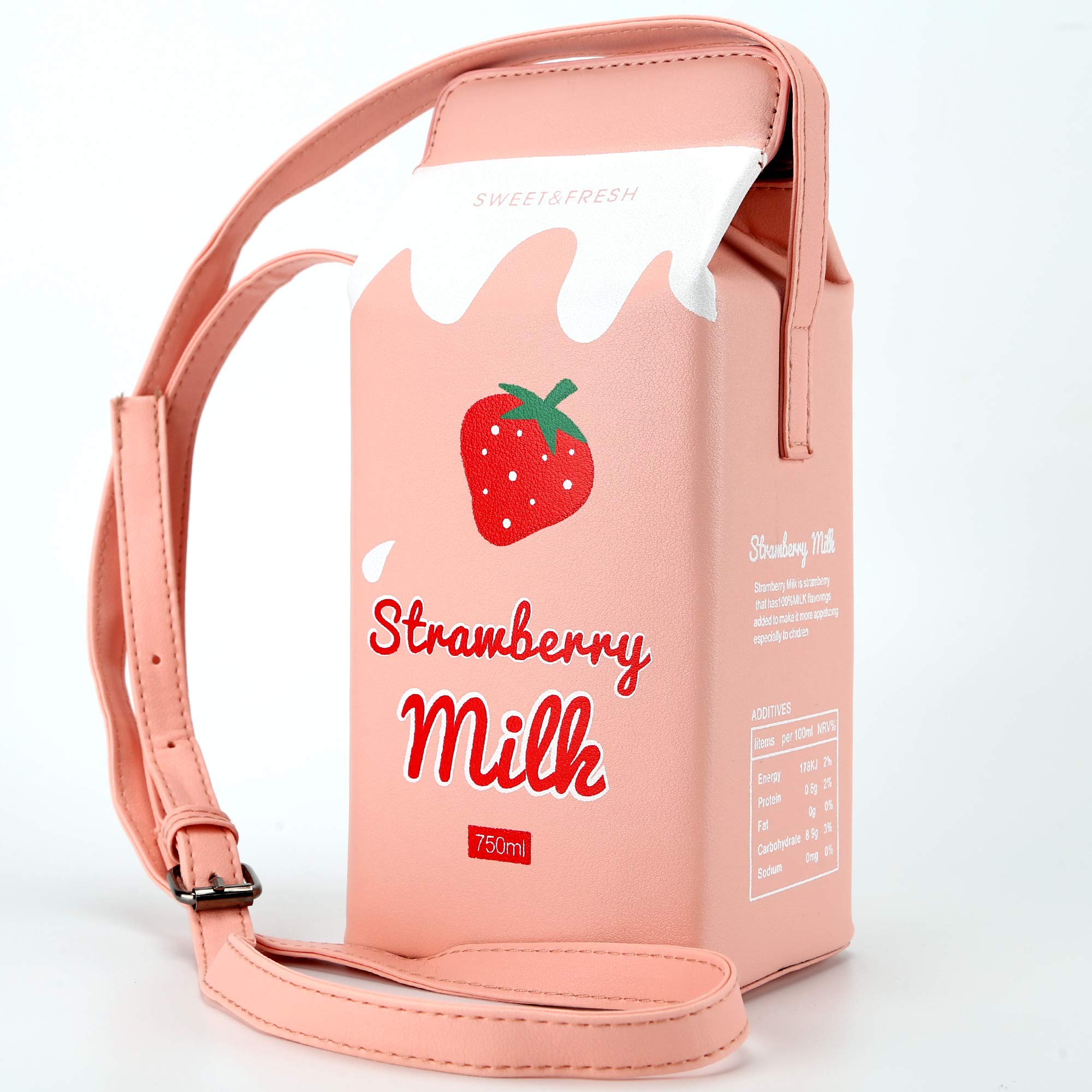 Ondeam Cute Strawberry Milk Box CrossBody Purse Bag,PU Phone Shoulder Wallet for Women Girl