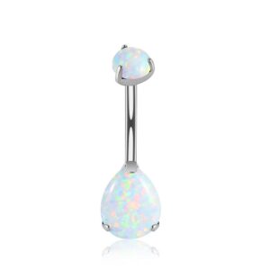 CHUANCI G23 Solid Titanium Belly Button Rings Prong Set Double Synthetical Opal&Zircon Belly Navel Piercing Rings 14G Belly Piercings (1PC Silver Opal 17)