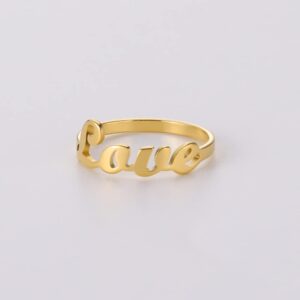 LIKGREAT Love Script Rings for Women Infinity Love Promise Simple Band Rings (Gold tone, 8)