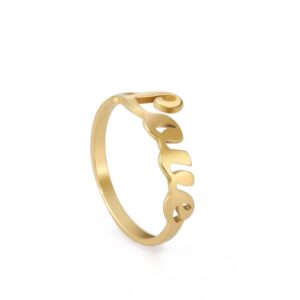 LIKGREAT Love Script Rings for Women Infinity Love Promise Simple Band Rings (Gold tone, 8)