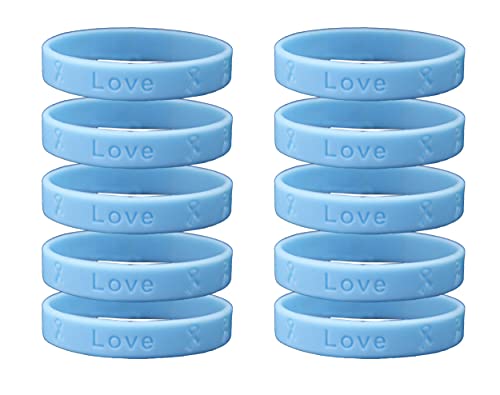 10 Pack Light Blue Silicone Bracelets – Light Blue Colored Rubber Wristbands for Prostate Cancer, Trisomy 18, Cushing, Scleroderma Awareness, Graves’ Disease, Fundraising & Gift Giving - Perfect for Women and Men