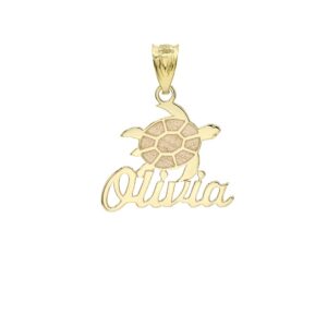 certified 10k yellow gold engravable personalized name good luck sea turtle charm pendant