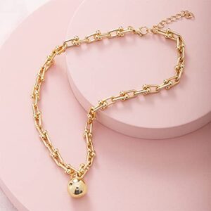 FAY & LOUIS Chunky Gold Chain Big Link Necklaces for Women 14K Gold Plated Paperclip U Shape Link Chain Choker Paper Clip Trendy Pendant Cute Jewelry Collares De Mujer De Moda