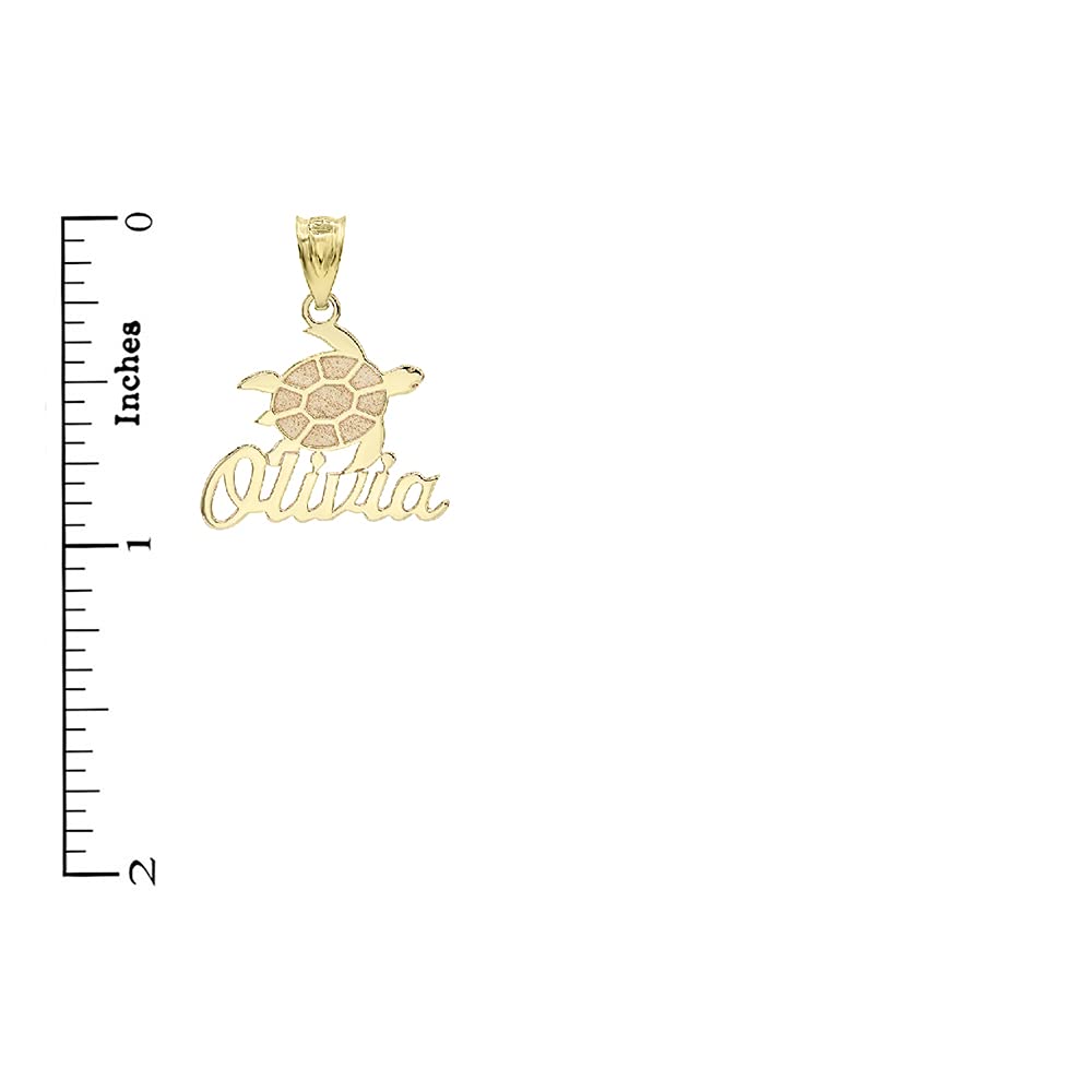 Certified 10k Yellow Gold Engravable Personalized Name Good Luck Sea Turtle Charm Pendant