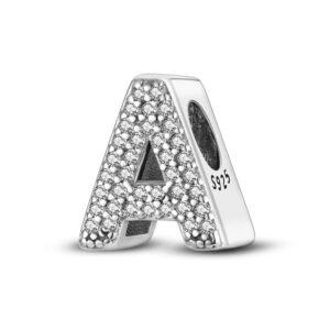 pandach 925 sterling silver letters charms a-z alphabet beads with cubic zircons charm beads pendants fit for european bracelets necklace women jewelry gift options