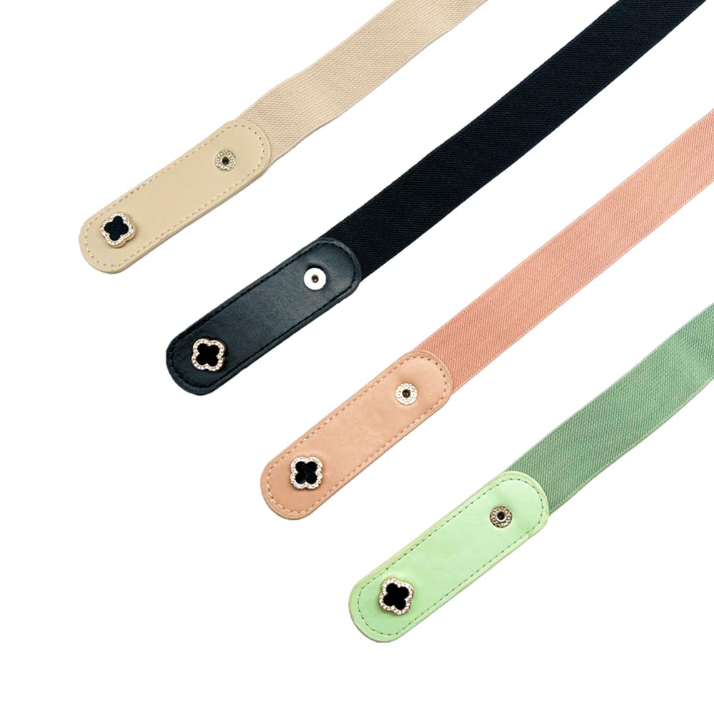 Kawuwa 4 Pieces Buckle Free Stretch Belt Comfortable Invisible Elastic Belt Adjustable Belt (Mac A Series)