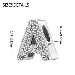 Pandach 925 sterling Silver Letters Charms A-Z Alphabet Beads with Cubic Zircons Charm Beads Pendants fit for European Bracelets Necklace Women Jewelry Gift Options