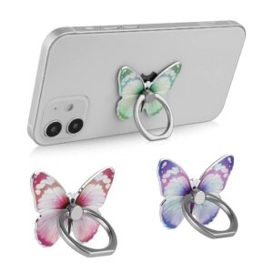 LSL Cute Butterfly Cell Phone Ring Holder 360°Rotation Metal Finger Stand Kickstand Universal Compatible with iPhone Samsung Galaxy LG Google Pixel iPad Three Pack Green Pink Purple Pretty Butterfly