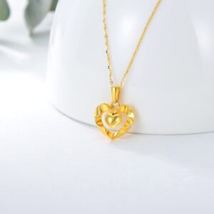 18kt Real Gold Heart Necklaces for Women, Forever Love You Gold Luster Love Hearts Pendant Anniversary Jewelry Gifts for Her, Mom, Wife, 18 Inch