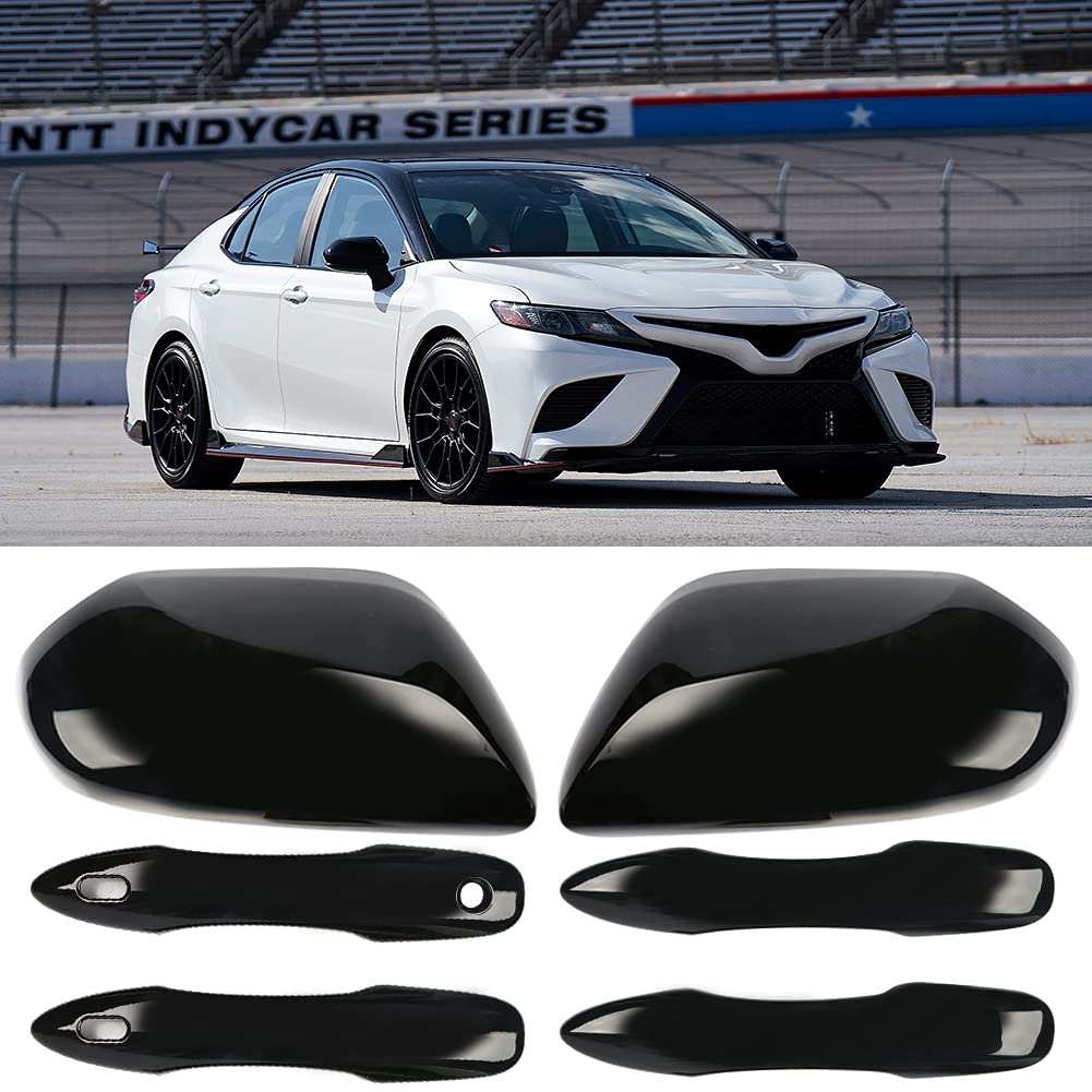 sportuli Black Side Door Mirror Caps + Door Handle Covers Replace for 2018 2019 2020 2021 2022 2023 2024 Toyota Camry Accessories, with Smart Key Holes (Black)