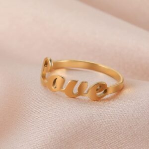 LIKGREAT Love Script Rings for Women Infinity Love Promise Simple Band Rings (Gold tone, 8)