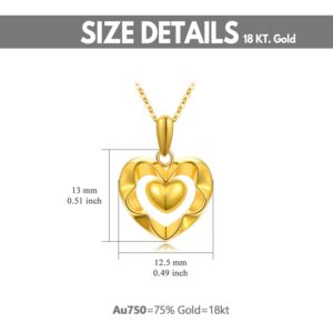 18kt Real Gold Heart Necklaces for Women, Forever Love You Gold Luster Love Hearts Pendant Anniversary Jewelry Gifts for Her, Mom, Wife, 18 Inch