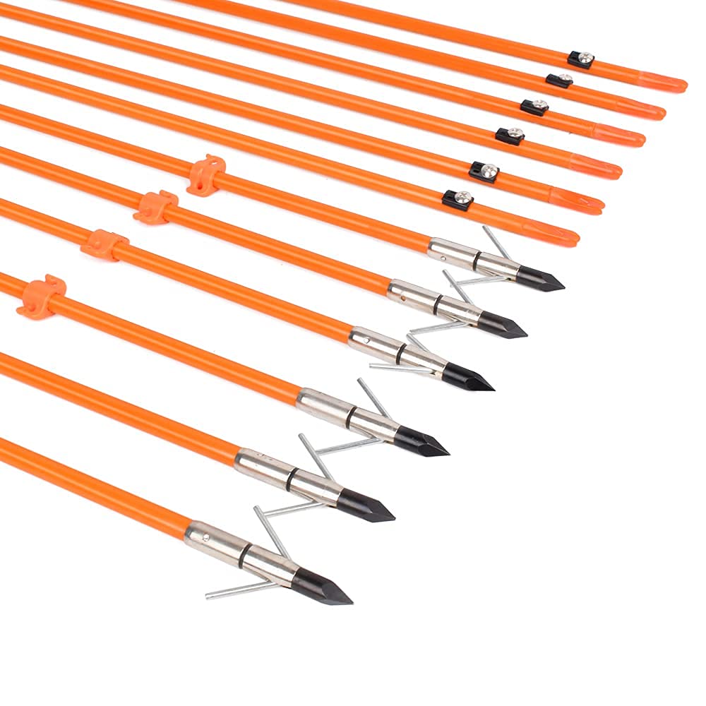 Bowfishing Arrows 34inch Solid Fiberglass Shaft with Broadhead for Compound Bow Recurve Bow Fishing Arrow Archery Hunting (Pack of 6)