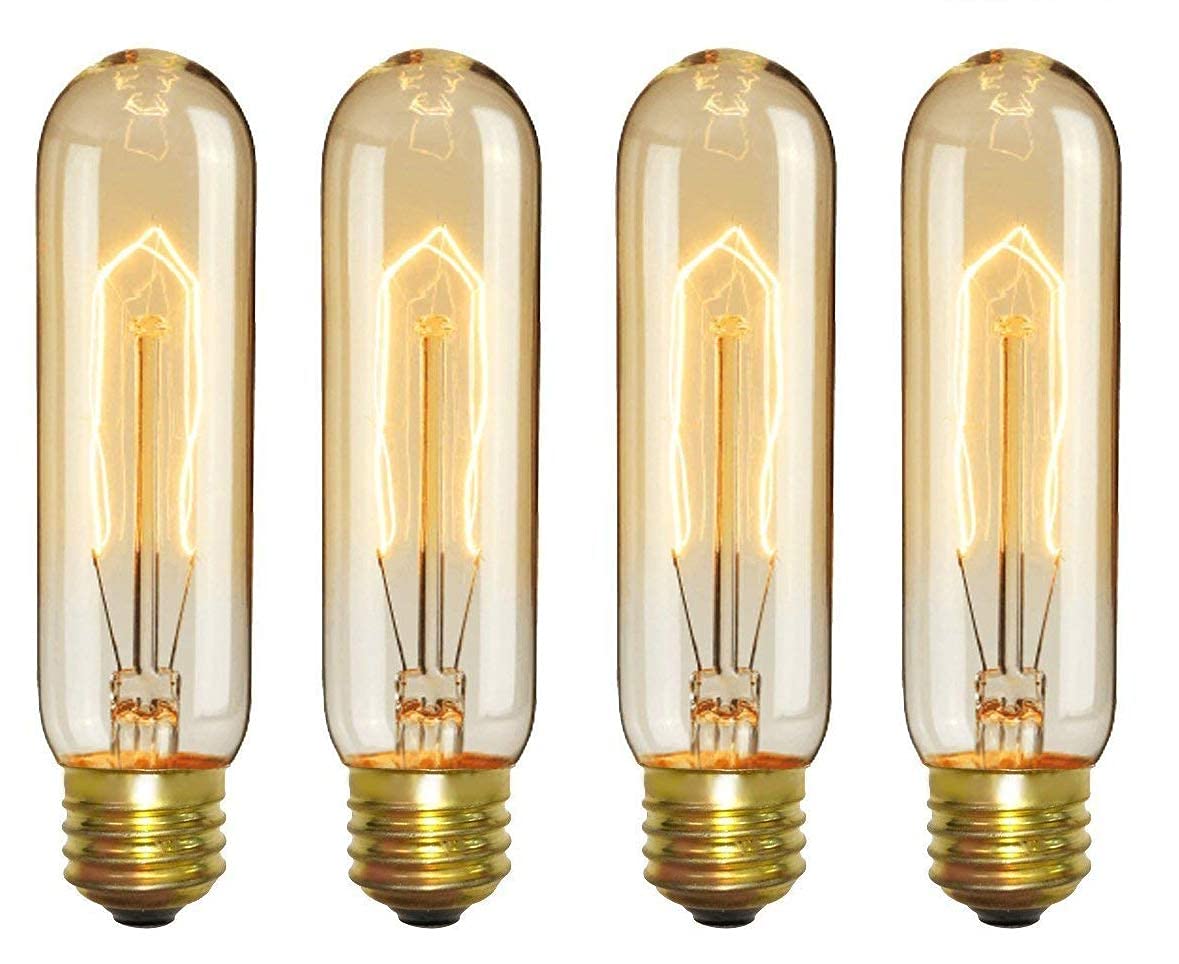 CTKcom E26 40 Watt T10 Tubular Vintage Edison Incandescent Light Bulb, Dimmable Decorative Candelabra 120 Volt Chandelier, Nightlight, Antique Vintage Style Light Bulb, 240 Lumen, Amber Warm 4 Pack