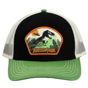 bioworld jurassic park washed canvas trucker hat with embroidery patch and underbill print snapback hat black