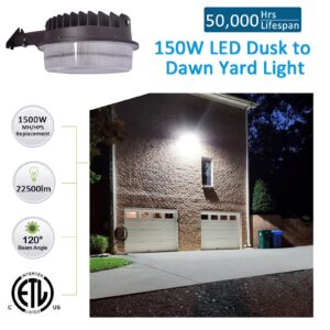 SZGMJIA LED Barn Light 150W, Dusk to Dawn Outdoor Yard Light with Photocell Super Bright 22,500lm 5000K Daylight, 1500W MH/HPS Replacement, AC100-277V IP65 Waterproof for Farm Area Light, ETL Listed