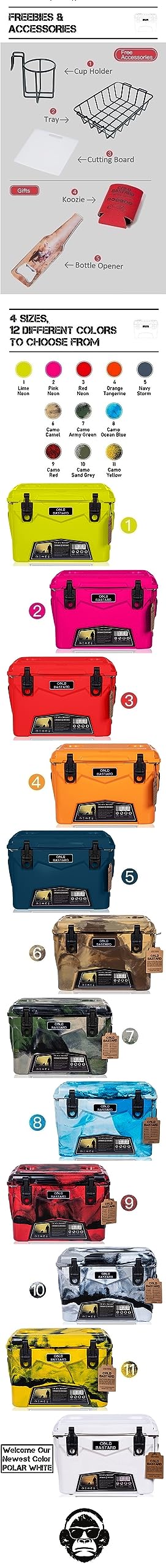 COLD BASTARD COOLERS 20QT Cold Bastard Rugged+ CAMO Red Premium Ice Chest Cooler Accessories Free S&H(CB20-CR)