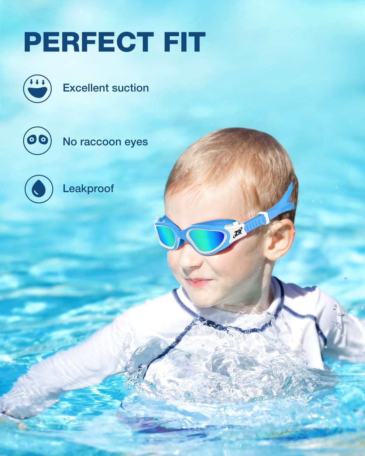 ZIONOR Kids Swim Goggles, G1MINI Polarized Swimming Goggles Comfort for Age 6-14, UV Protection Anti-Fog Adjustable Strap Fit for Child Boys Girls (Gold Lens)