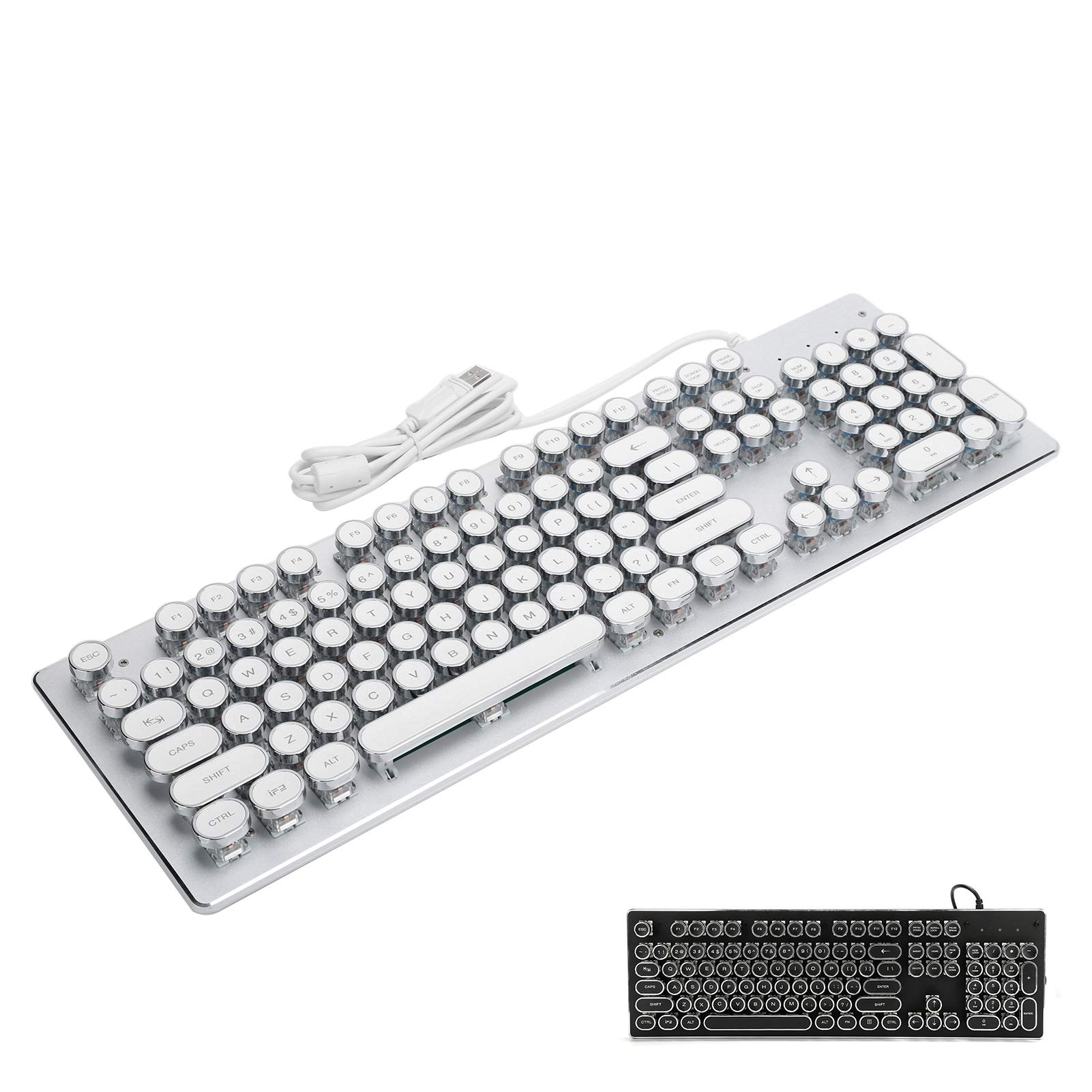 Computer Gaming Keyboard Retro Wired Gaming Mechanical Keyboard Key Portable Keyboard Click with 104 Keys Mixed Light Ergonomic Design Gaming Keyboard(White)