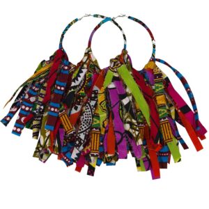 africstyle african fabric tassel earrings set for ankara fringe hoop earrings for women