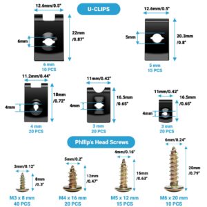 KCRTEK 170Pcs Automotive Screws and Clips Assortment Kit,9 Size U Clips with Screws foror Dash Door Panel Interior SAE