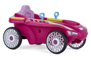 little tikes jett car racer pink, ride on car with adjustable seat back, dual handle rear wheel steering, racing control, kid powered fun, great gift for kids, toys for girls boys ages 3-10 years