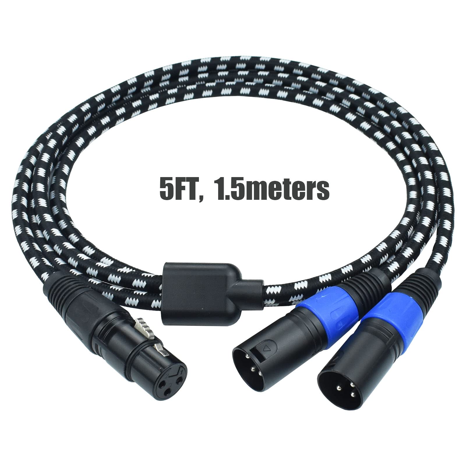 Mugteeve XLR Y Splitter 1 Female to 2 Male, 5 Feet Microphone XLR Breakout Cable Balanced Left and Right Dual Male to Single Female, Nylon Braided Heavy Duty, Noise Free, for Mixer/Speaker/MIC