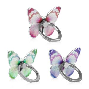 LSL Cute Butterfly Cell Phone Ring Holder 360°Rotation Metal Finger Stand Kickstand Universal Compatible with iPhone Samsung Galaxy LG Google Pixel iPad Three Pack Green Pink Purple Pretty Butterfly