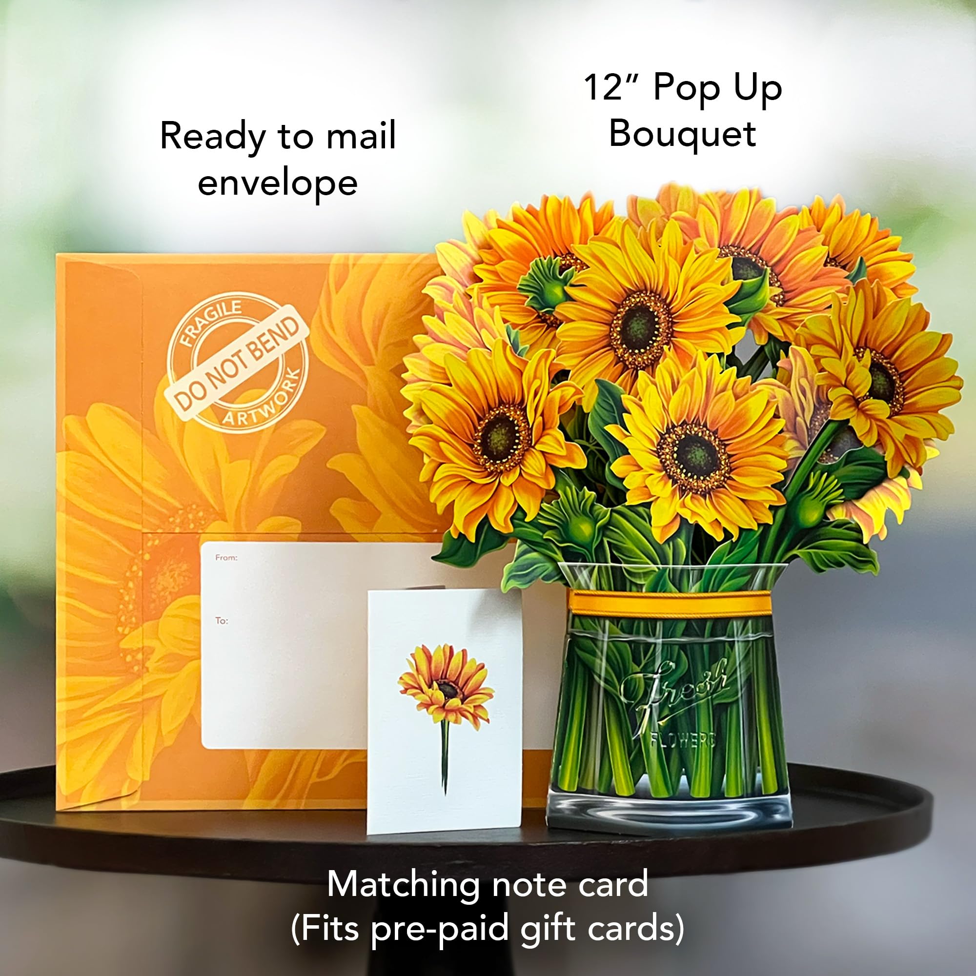 Freshcut Paper Pop Up Cards, Paper Flower Bouquet 3D Popup Greeting Cards with Note Card & Envelope, Birthday Card, Anniversary Card, Get Well Gifts for Women, 12" Sunflowers