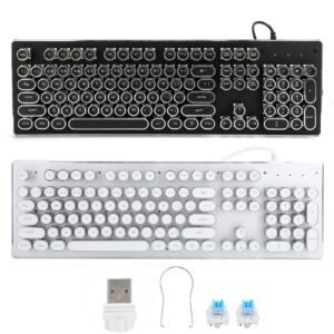 Computer Gaming Keyboard Retro Wired Gaming Mechanical Keyboard Key Portable Keyboard Click with 104 Keys Mixed Light Ergonomic Design Gaming Keyboard(White)