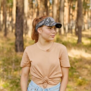 Vintage Distressed Visor Hat: American Flag - Black Camo