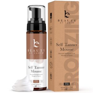 self tanner mousse - usa made with natural & organic ingredients, self tanning mousse for dark fake tan, sunless tanner, clear & non toxic tanning foam for streak free finish, no nasty smell